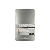 Набор чернографитовых карандашей  "Sketch & Art" ,12 шт. b-14b,  металлическая коробка с ложементом
