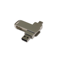 USB 3.0- флешка на 128 Гб поворотный механизм 2 в 1, c дополнительным разъемом Type-C с одноцветным металлическим клипом, серый