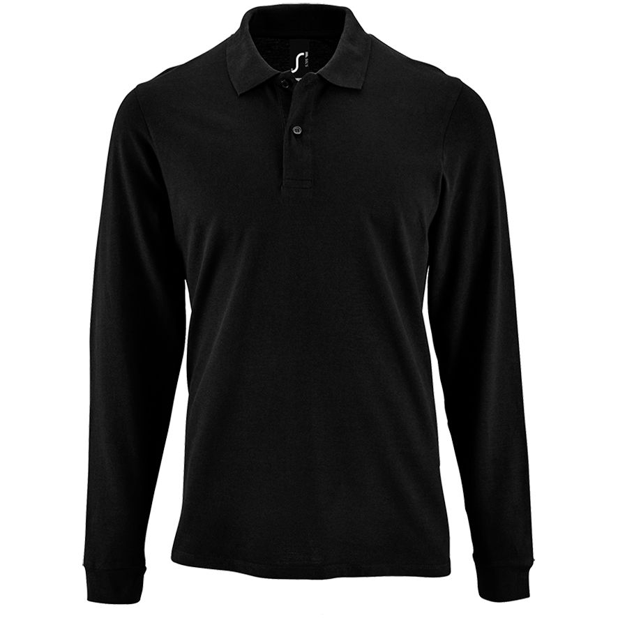 Рубашка поло мужская с длинным рукавом Perfect LSL Men черная, размер 3XL-1