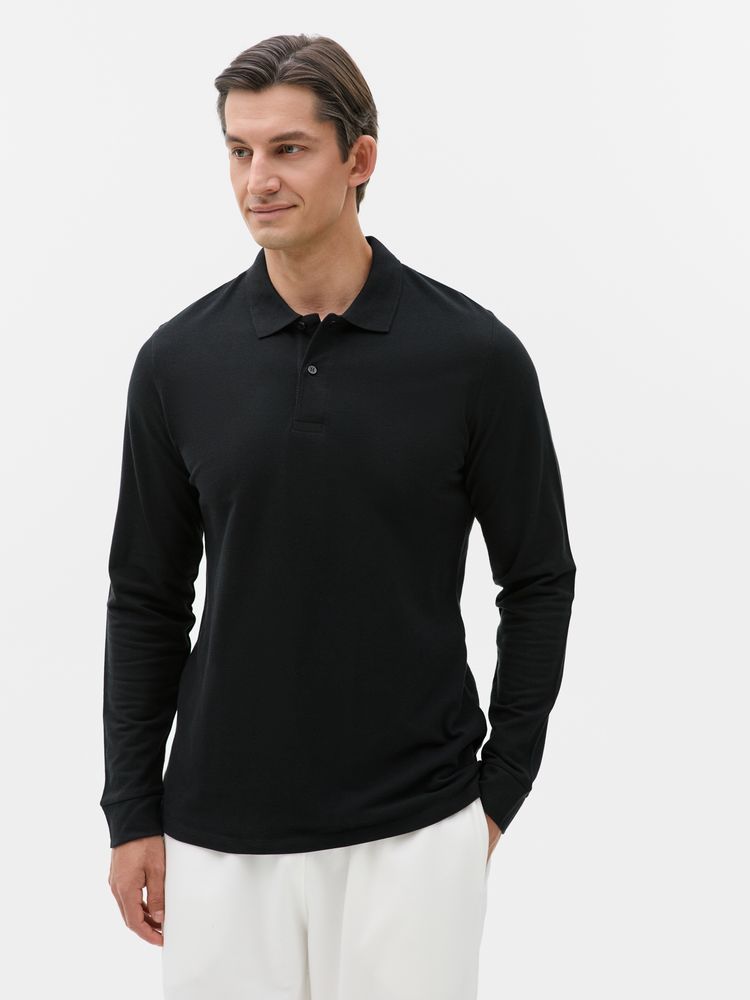 Рубашка поло мужская с длинным рукавом Perfect LSL Men черная, размер 3XL-5
