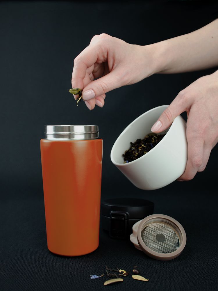 Термостакан с ситечком No Leak Infuser, оранжевый-10