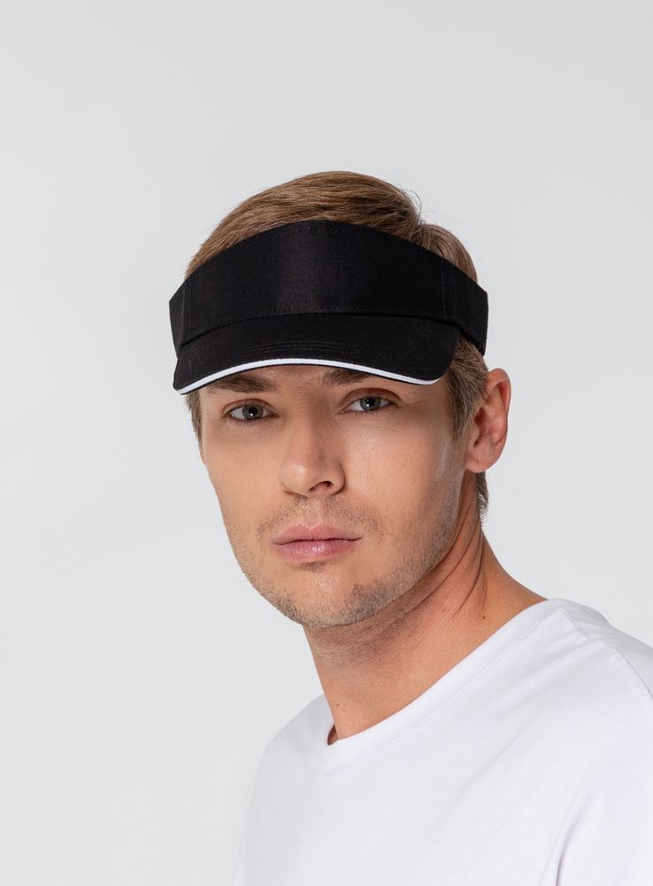 Козырек Active, черный с белым кантом-5