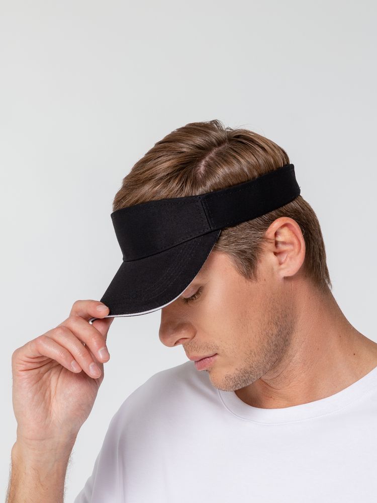 Козырек Active, черный с белым кантом-7
