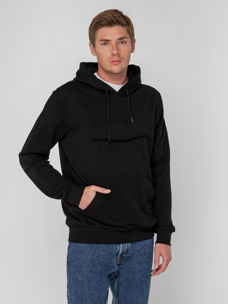 Худи унисекс с карманом на груди Chest Pocket, черное, размер XS/S-1