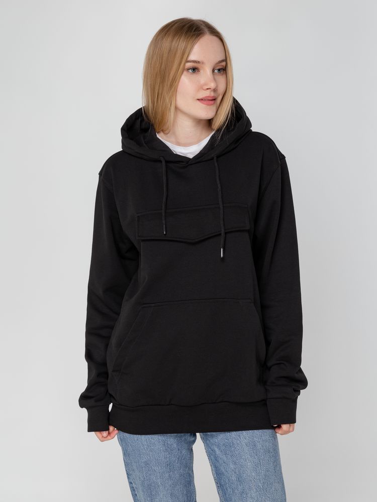 Худи унисекс с карманом на груди Chest Pocket, черное, размер XS/S-8