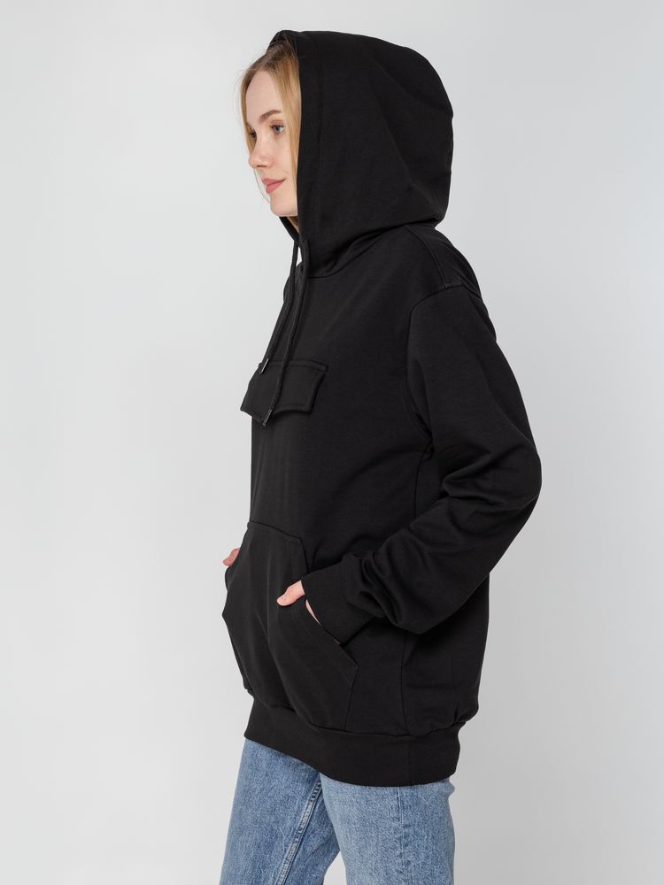 Худи унисекс с карманом на груди Chest Pocket, черное, размер XS/S-10