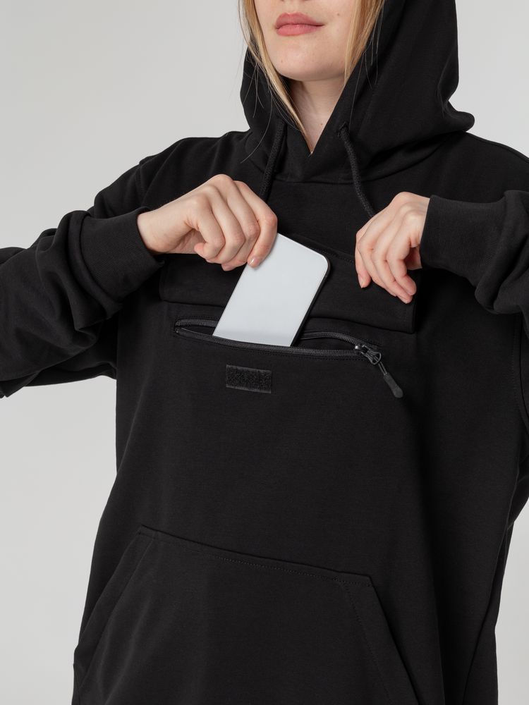 Худи унисекс с карманом на груди Chest Pocket, черное, размер XS/S-11