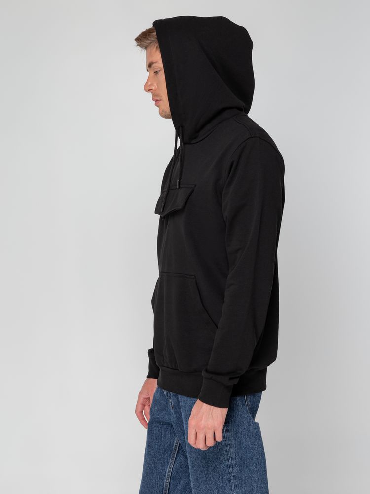 Худи унисекс с карманом на груди Chest Pocket, черное, размер XS/S-14