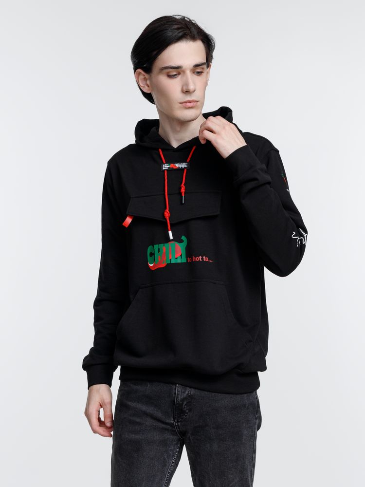 Худи унисекс с карманом на груди Chest Pocket, черное, размер XS/S-16