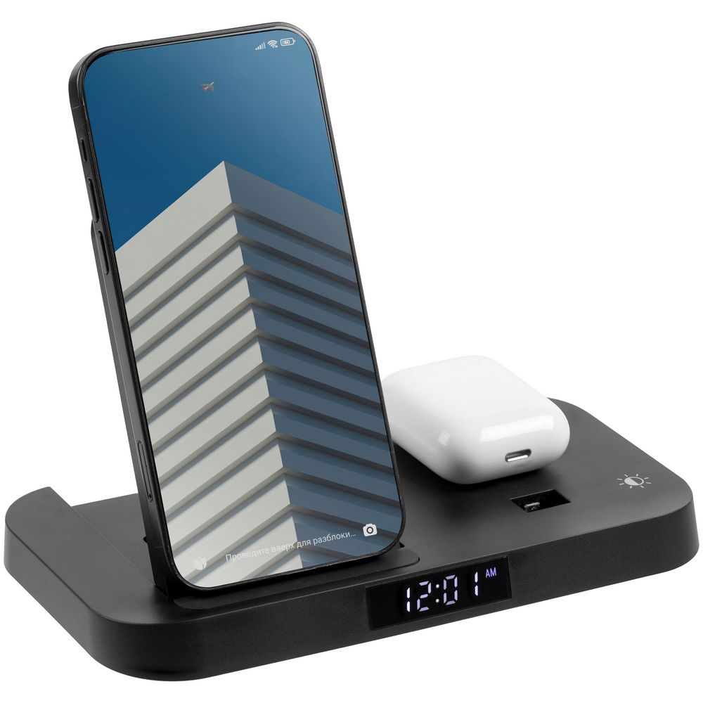 Зарядная станция с часами Clock Nest, черная-2