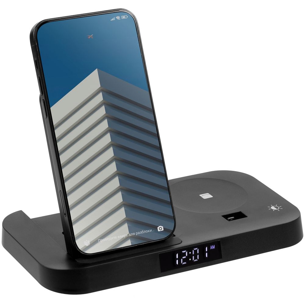 Зарядная станция с часами Clock Nest, черная-3