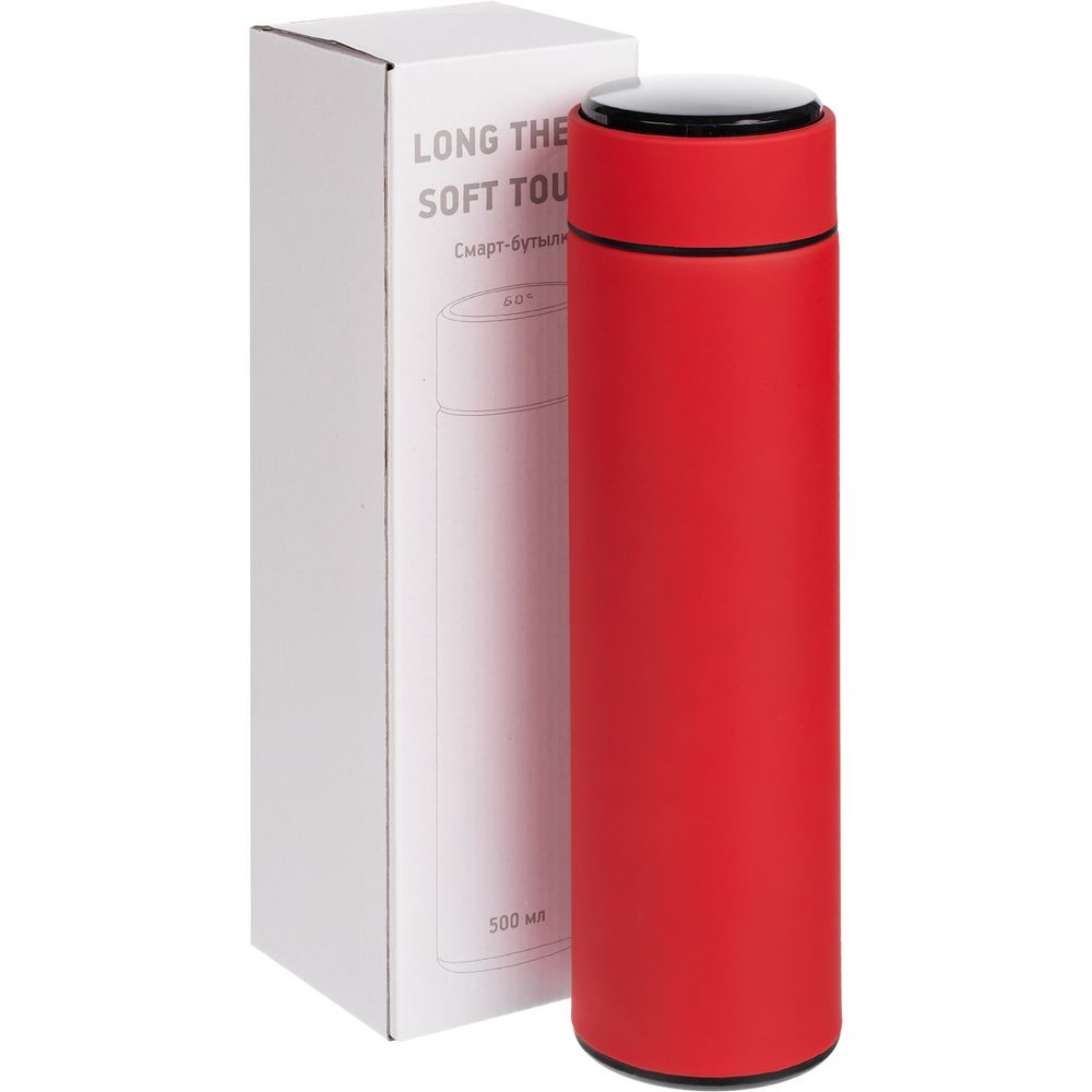 Смарт-бутылка с заменяемой батарейкой Long Therm Soft Touch, красная-9
