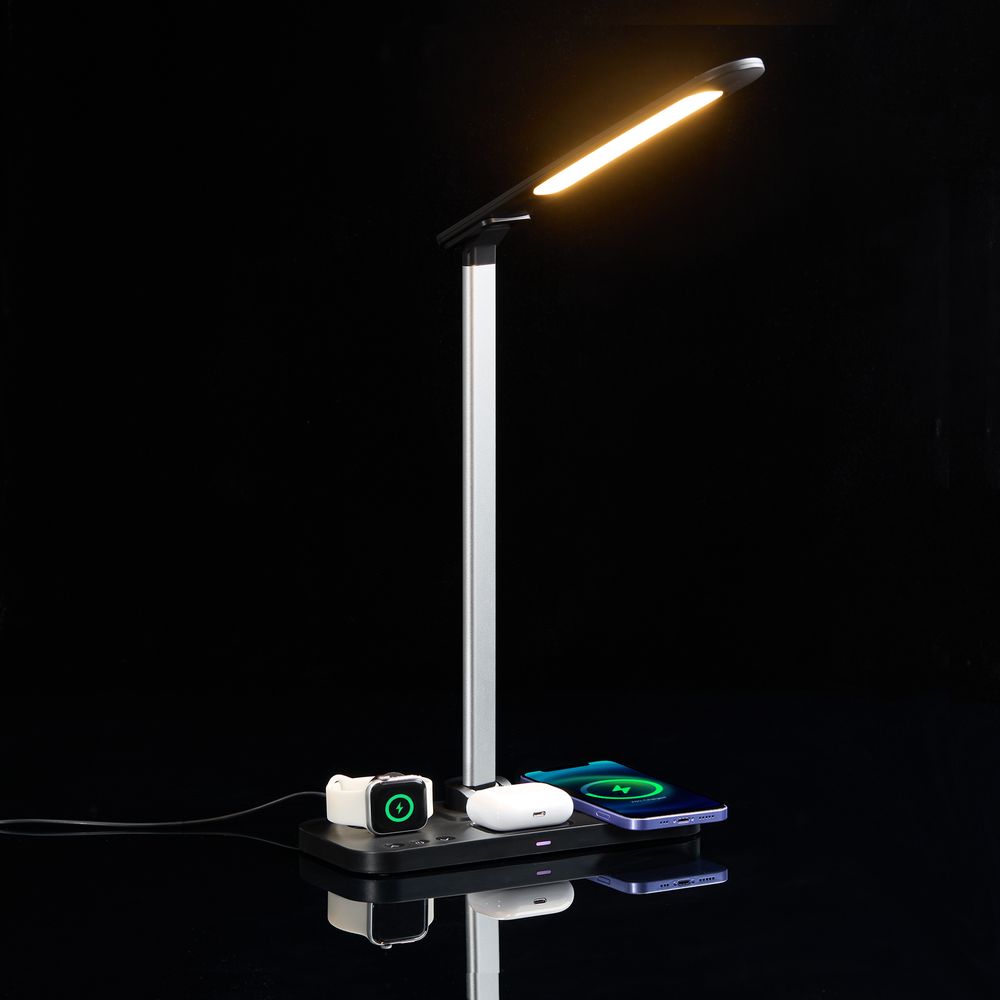 Настольная лампа с беспроводной зарядкой Power Light, черная-7