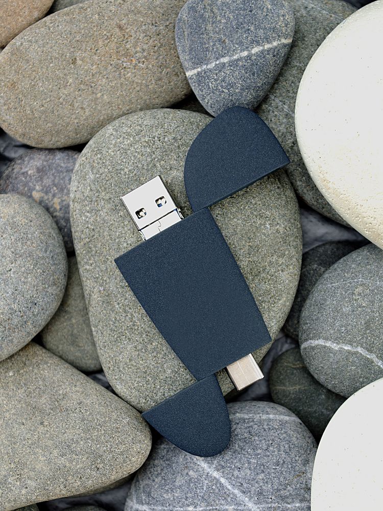 Флешка Pebble Universal, USB 3.0, серо-синяя, 32 Гб-10