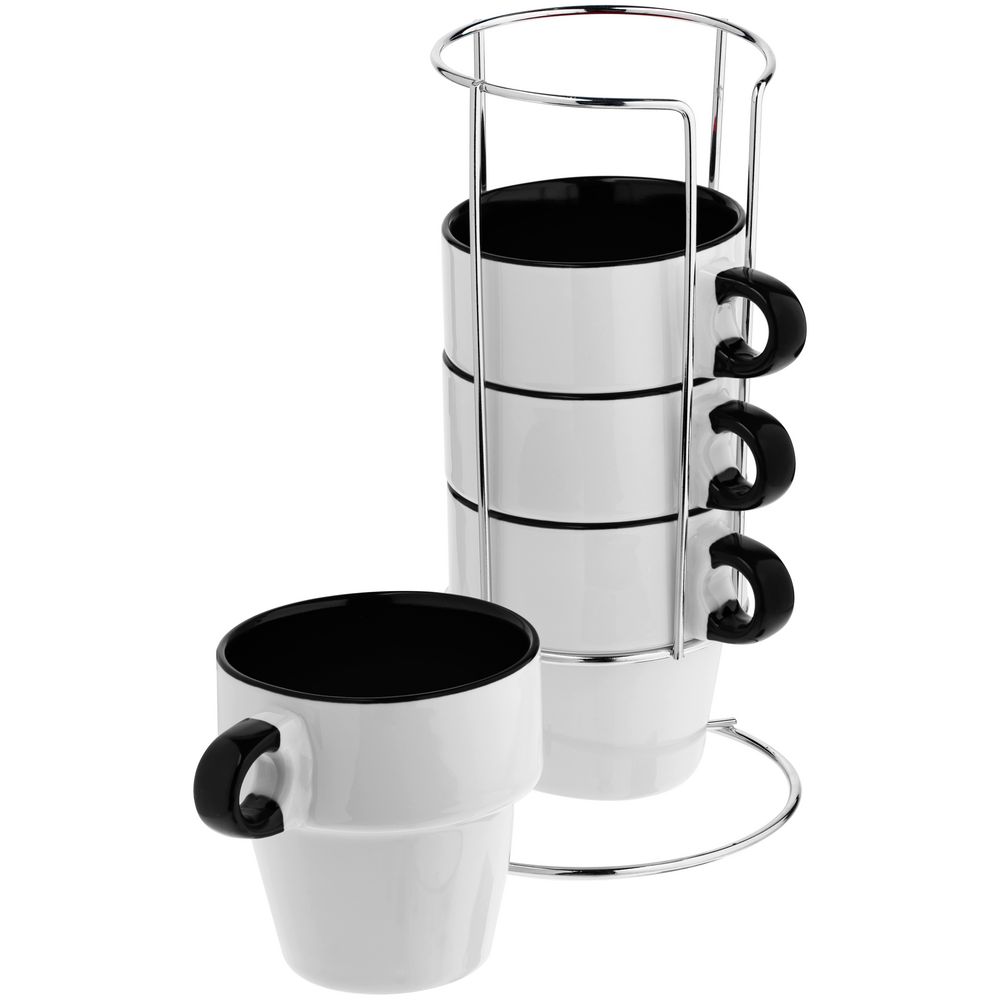 Набор из 4 кружек Inset с подставкой, черный-2