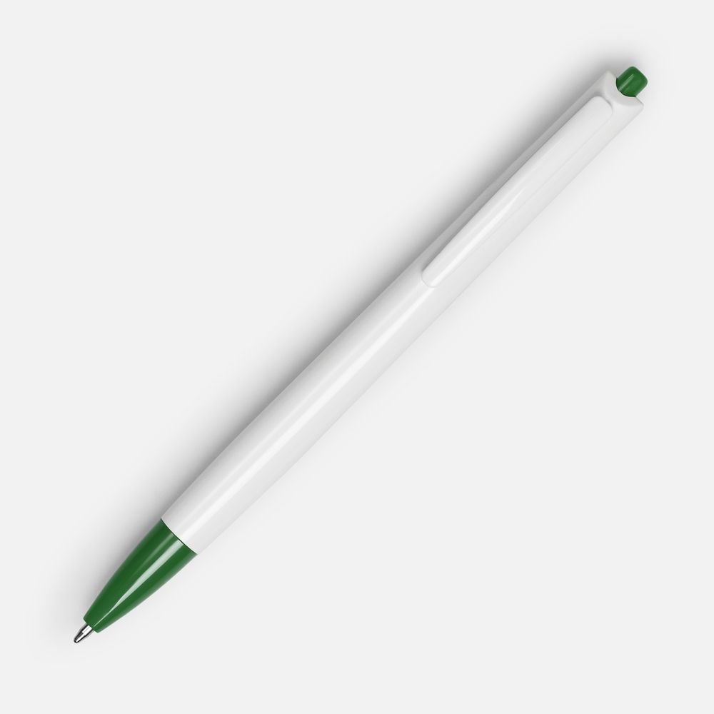 Ручка шариковая Tick, белая с зеленым-2