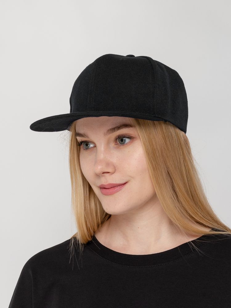 Бейсболка Snapback с прямым козырьком, черная-6