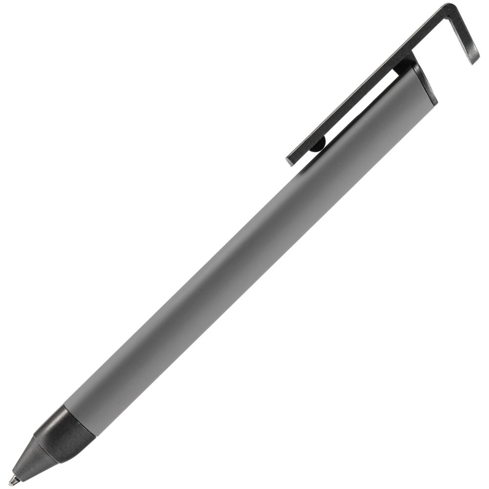 Ручка шариковая Standic с подставкой для телефона, серая-2