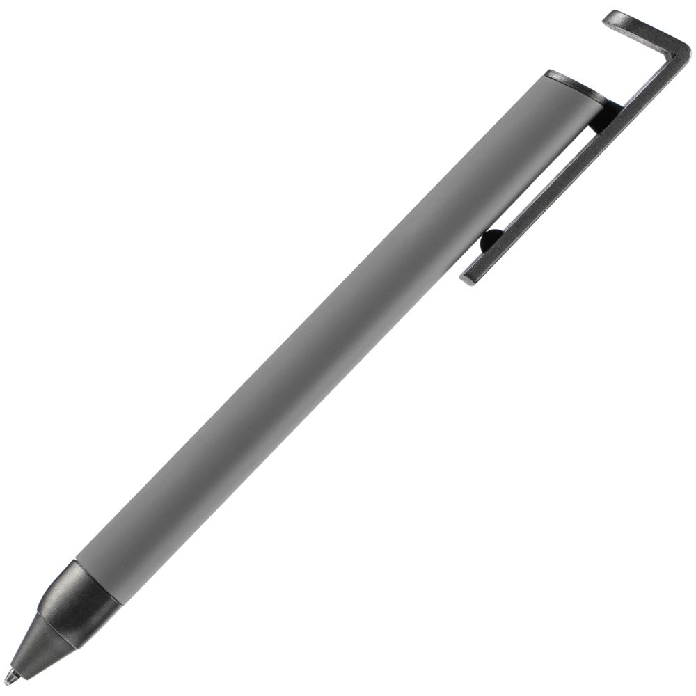 Ручка шариковая Standic с подставкой для телефона, серая-3