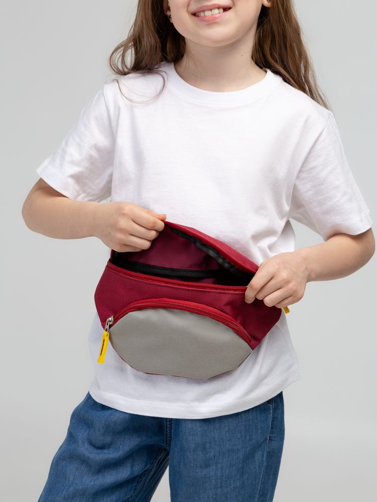 Поясная сумка детская Kiddo, бордовая с серым-6