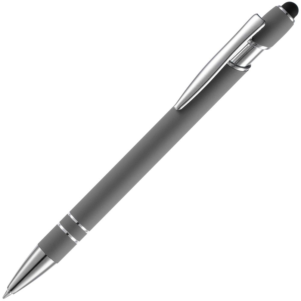 Ручка шариковая Pointer Soft Touch со стилусом, серая-1