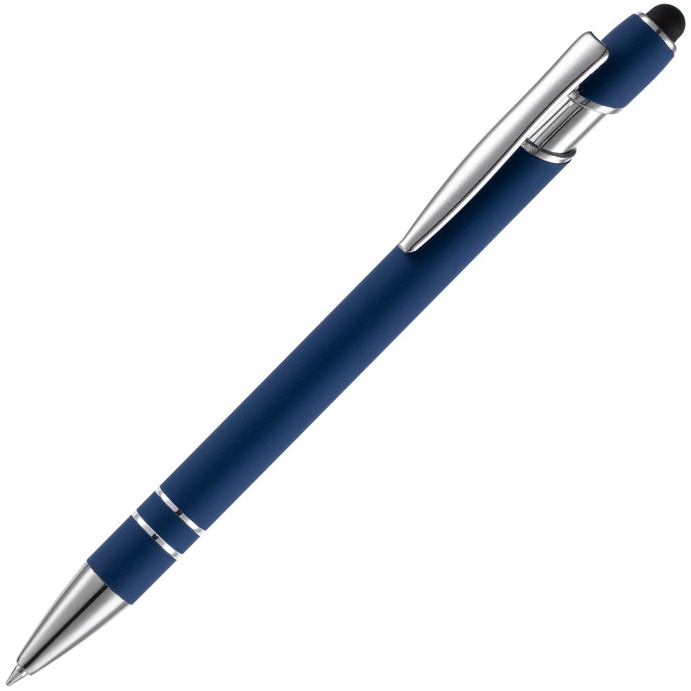 Ручка шариковая Pointer Soft Touch со стилусом, темно-синяя-1