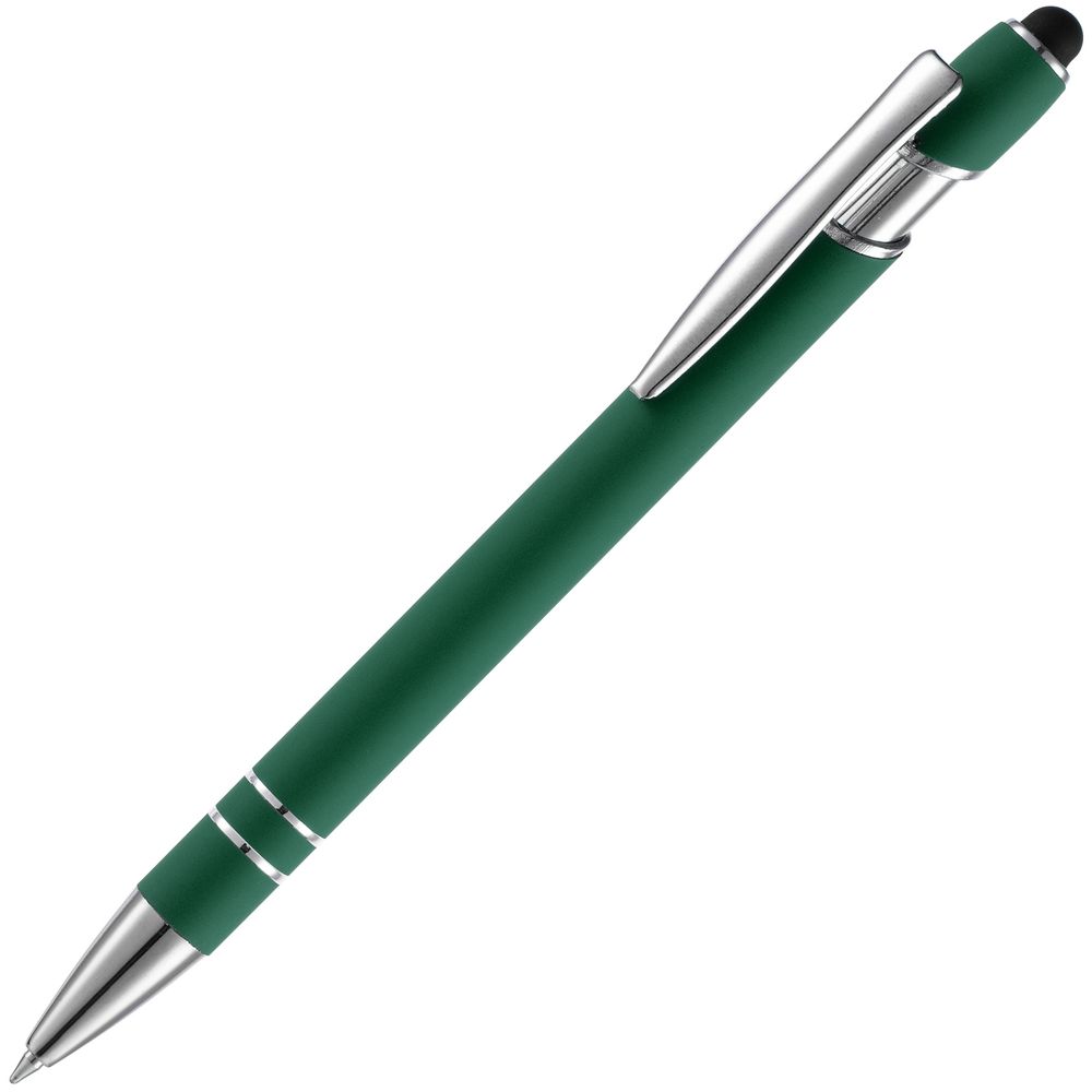 Ручка шариковая Pointer Soft Touch со стилусом, зеленая-1