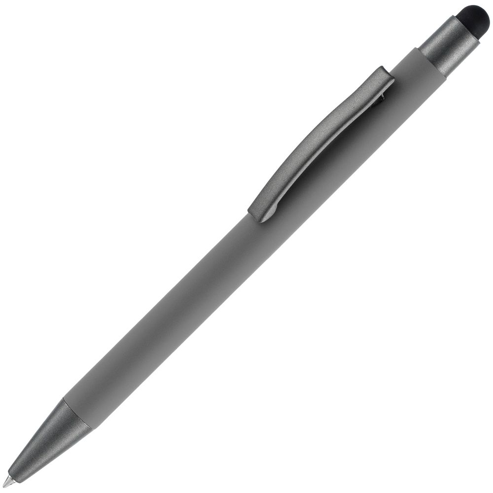 Ручка шариковая Atento Soft Touch со стилусом, серая-1