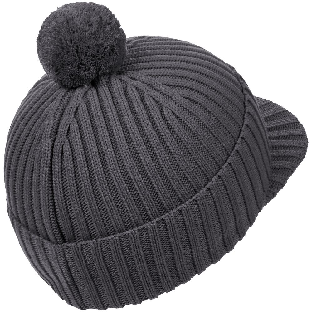 Вязаная шапка с козырьком Peaky, серая (антрацит)-3