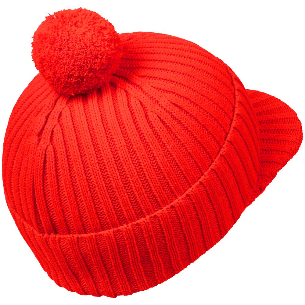 Вязаная шапка с козырьком Peaky, красная (кармин)-3