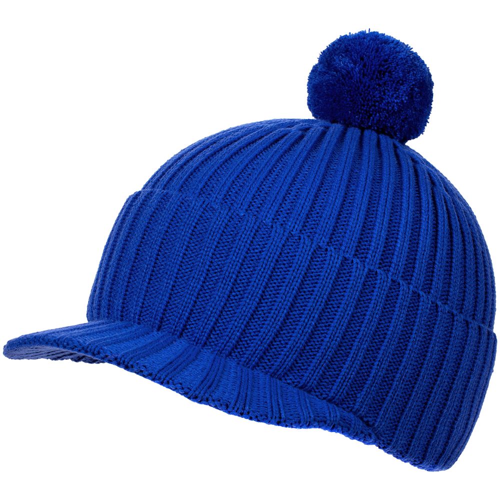 Вязаная шапка с козырьком Peaky, синяя (василек)-1