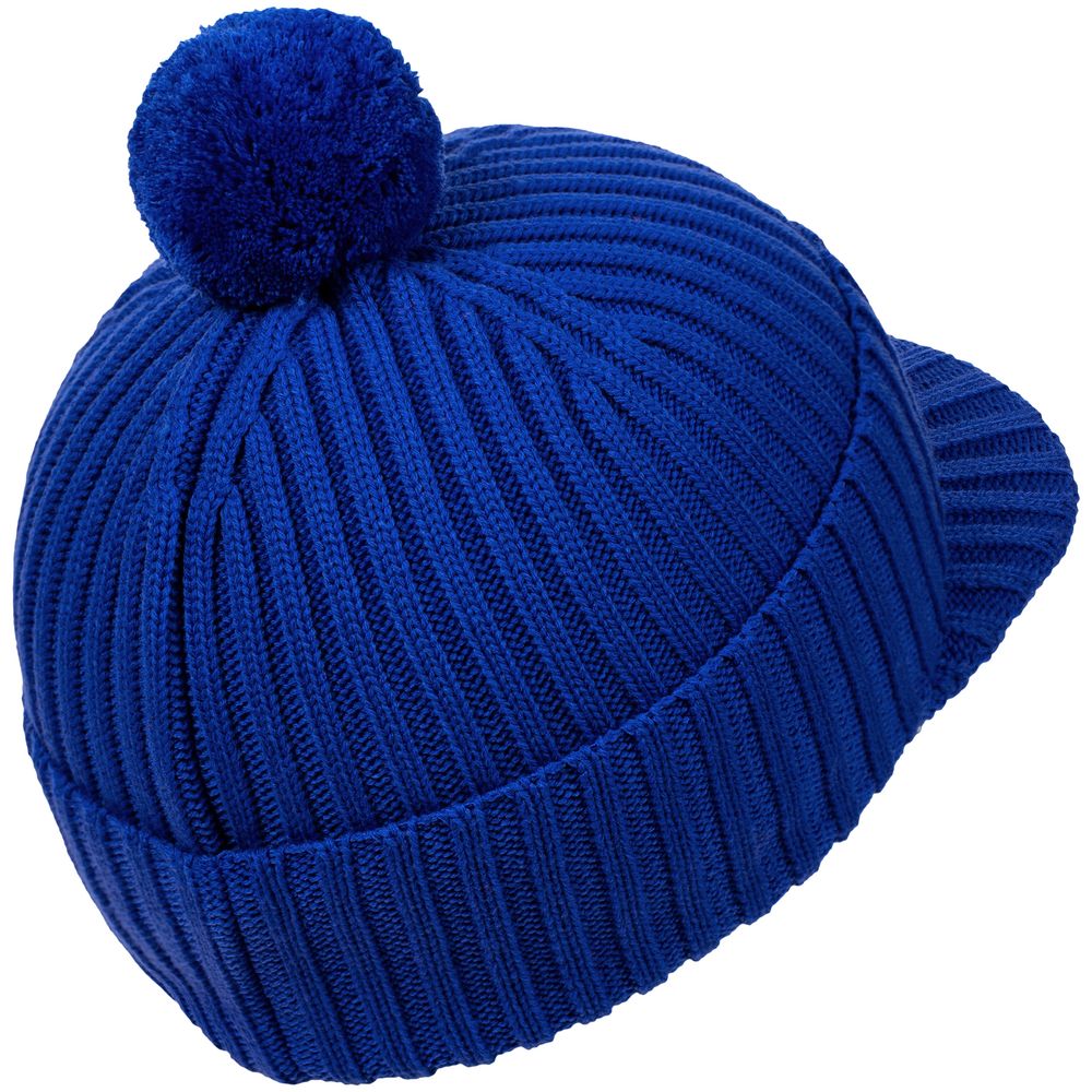Вязаная шапка с козырьком Peaky, синяя (василек)-3