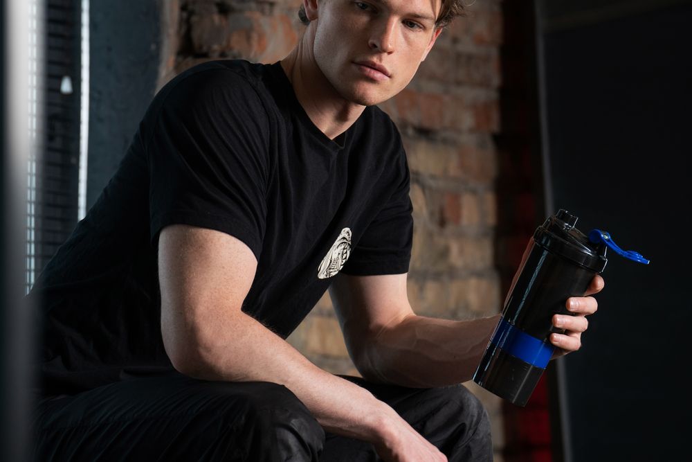 Спортивный шейкер с контейнером Tonus, черно-синий-9