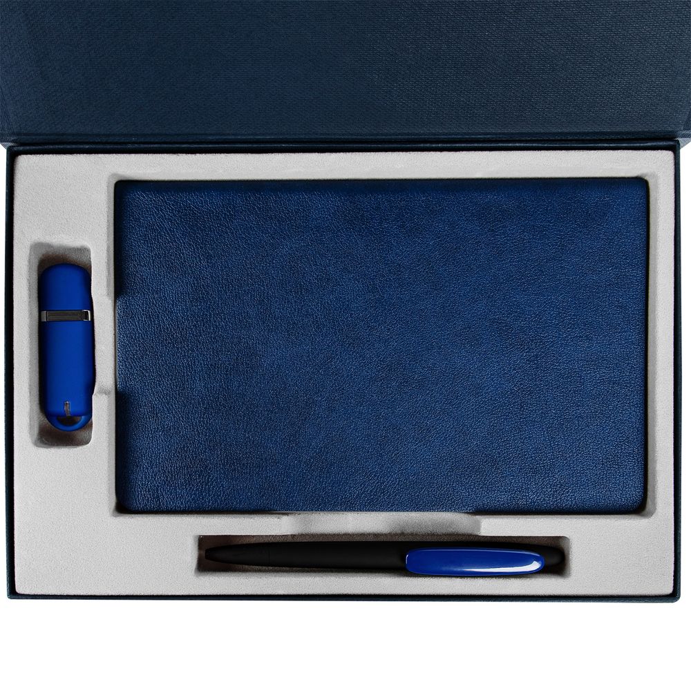 Коробка Silk с ложементом под ежедневник 13x21 см, флешку и ручку, ver. 2, темно-синяя-4