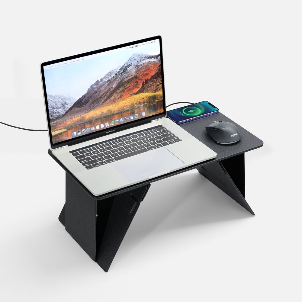 Складной стол для ноутбука с беспроводной зарядкой Kickstand Table, серый-1