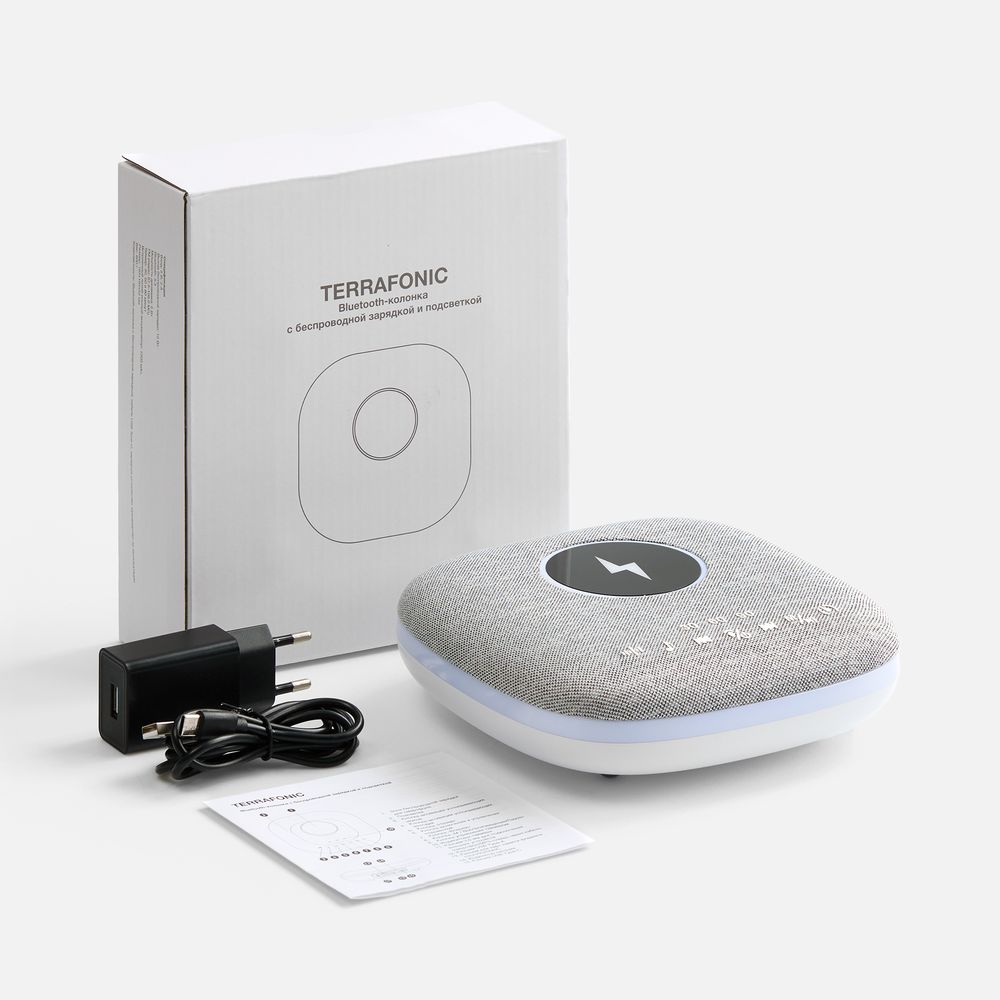 Bluetooth-колонка с беспроводной зарядкой и подсветкой Terrafonic, серая-8