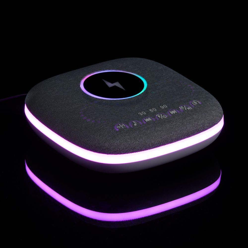 Bluetooth-колонка с беспроводной зарядкой и подсветкой Terrafonic, серая-9