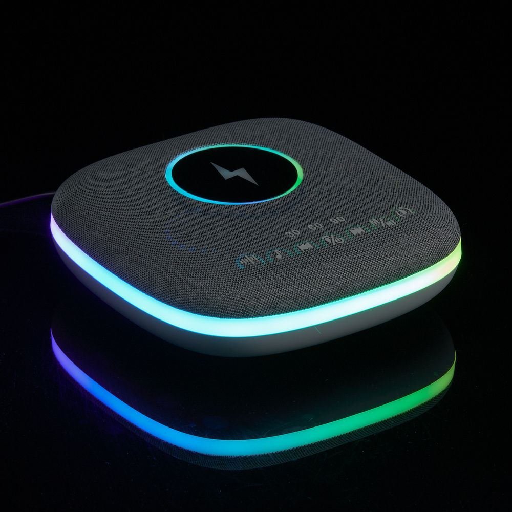 Bluetooth-колонка с беспроводной зарядкой и подсветкой Terrafonic, серая-14