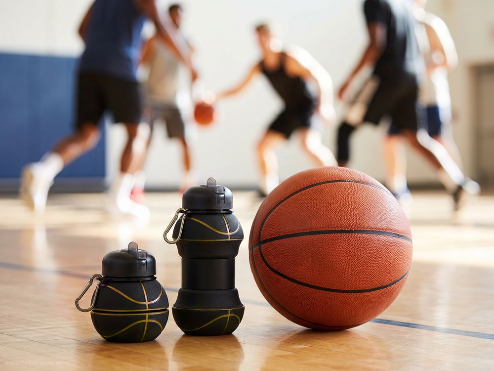 Складная бутылка для воды Basketball Flex, черная-11