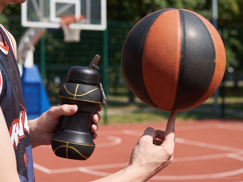 Складная бутылка для воды Basketball Flex, черная-12