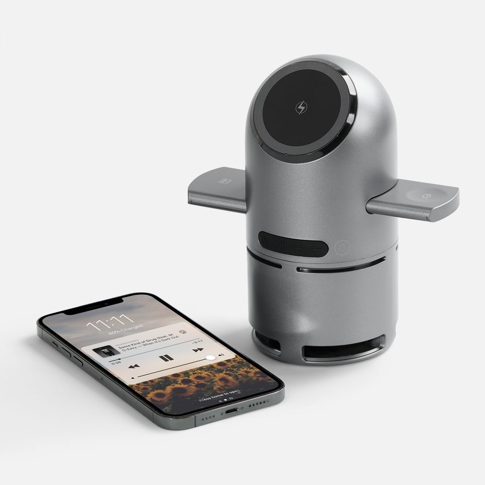 Bluetooth-колонка с беспроводной зарядкой Droid, серая-5