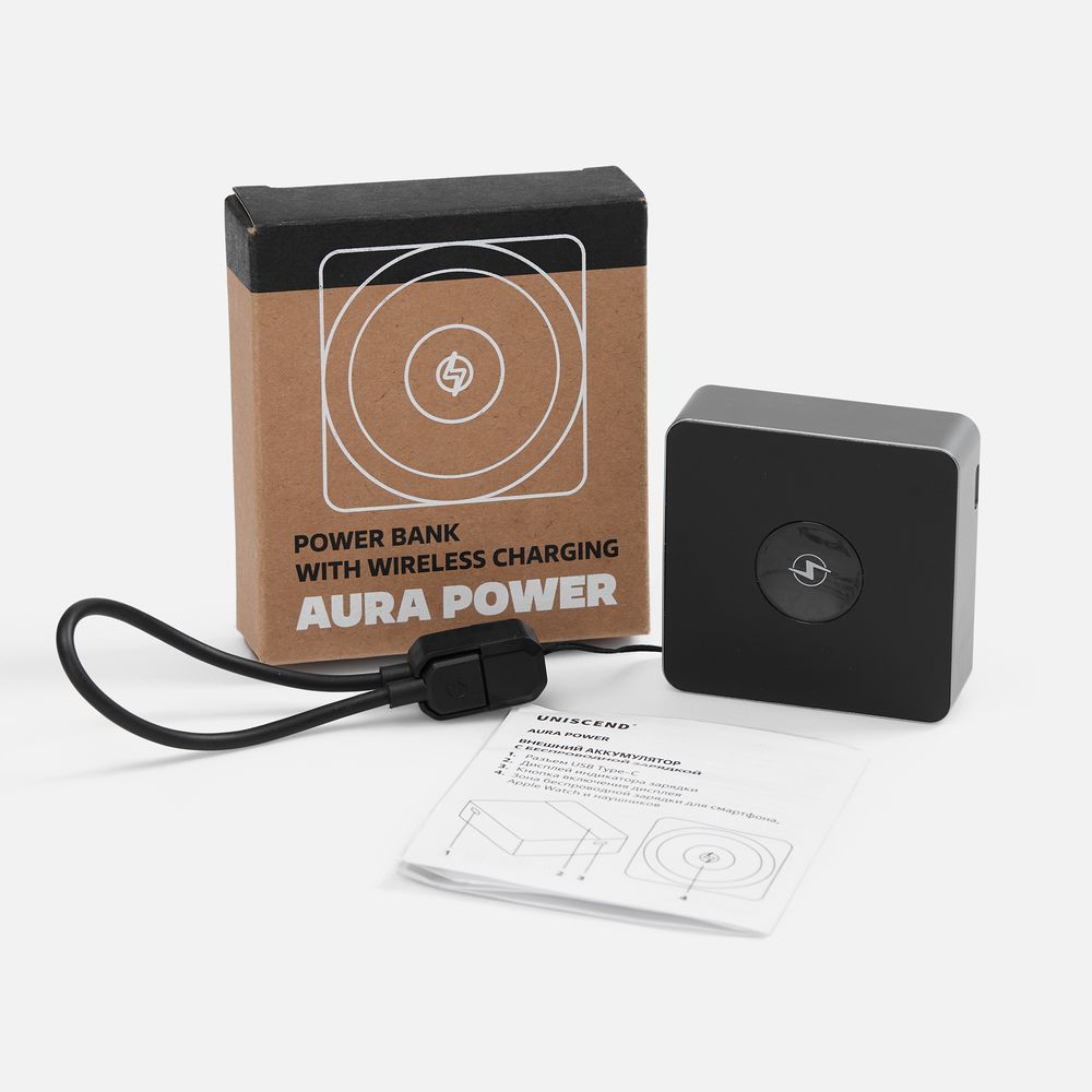 Внешний аккумулятор с беспроводной зарядкой Aura Power 5000 мАч, серый-7