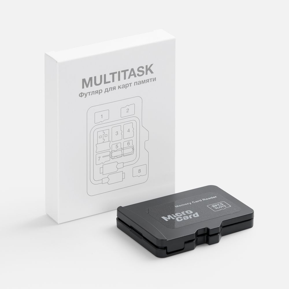 Органайзер для карт памяти и SIM с кардридером Multitask, черный-8