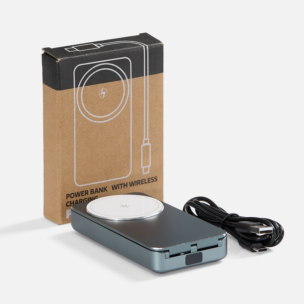 Внешний аккумулятор с беспроводной зарядкой Flat Form, серый-8