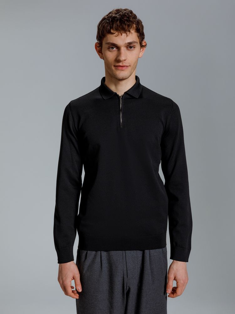 Рубашка поло мужская с длинным рукавом Terrazzo, черная, размер L/XL-6