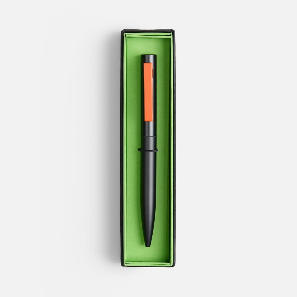 Ручка шариковая Inkolor в футляре, черная с оранжевым-2