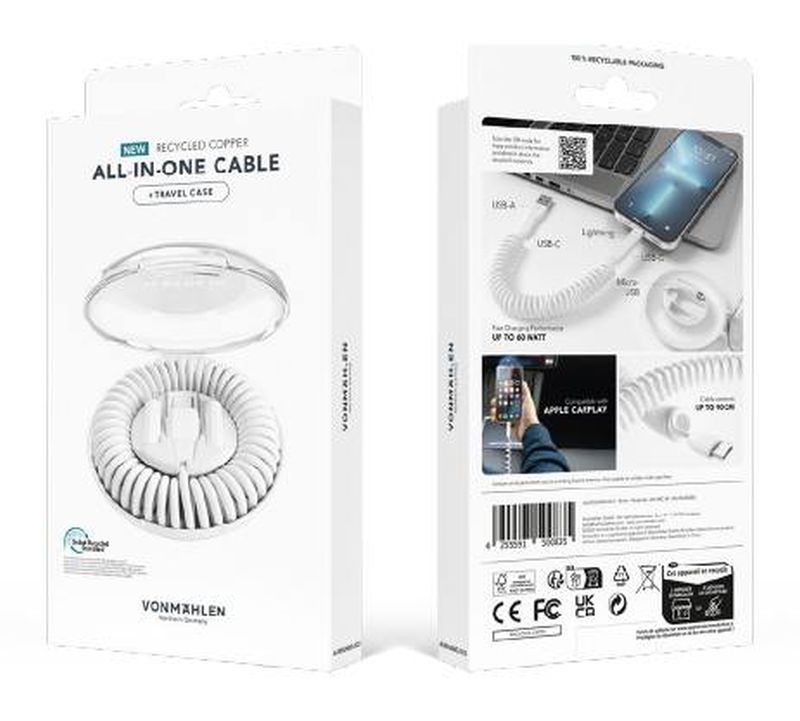 Кабель Vonmahlen Allroundo Eco для быстрой зарядки, белый-6