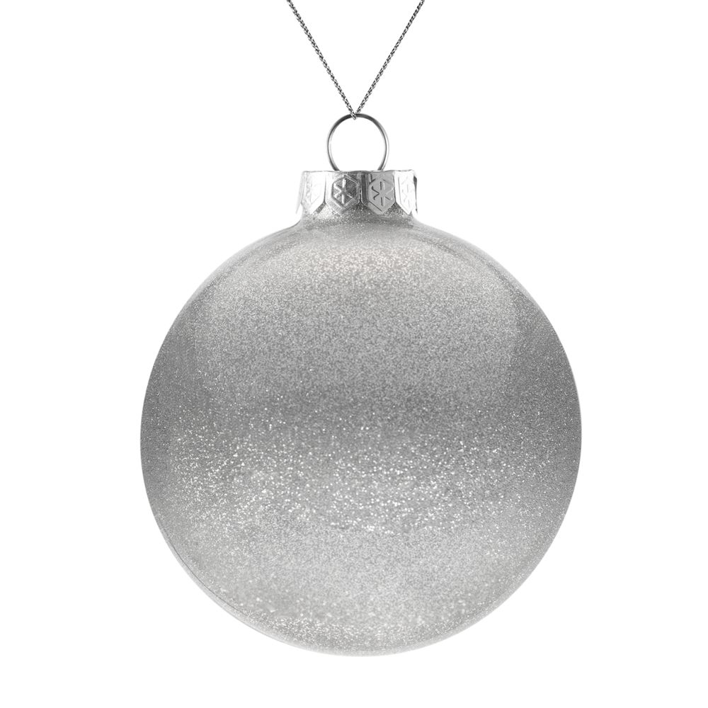 Елочный шар Finery Shine, 10 см, глянцевый серебристый с глиттером-1