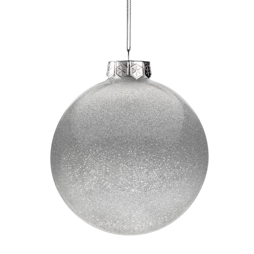 Елочный шар Finery Shine, 10 см, глянцевый серебристый с глиттером-2