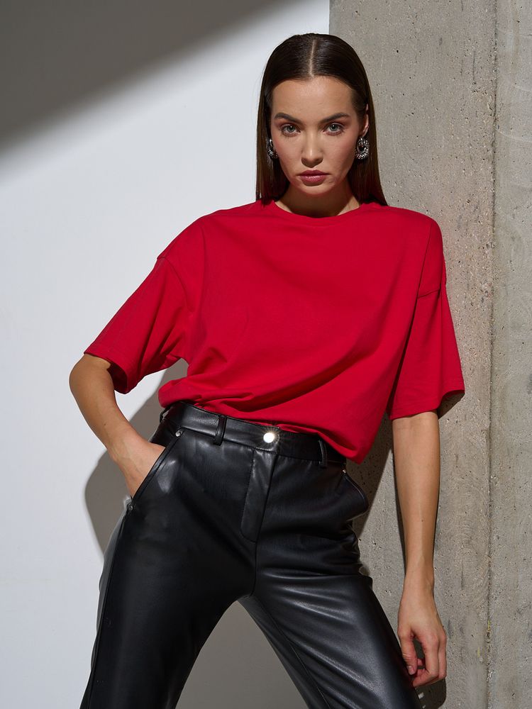 Футболка Oversize Premium, красная, размер S-1